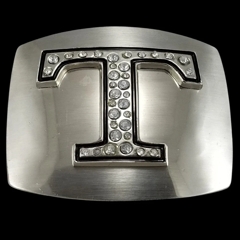 Silver Tone‎ Initial T Rhinestone Belt Buckle Letter Western Fashion Accessory